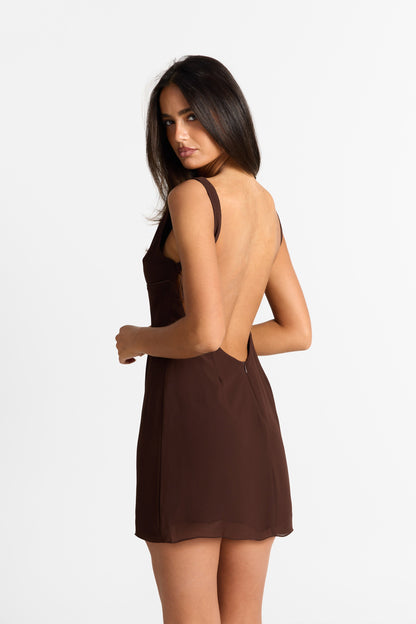 Elara Mini Dress - Chocolate