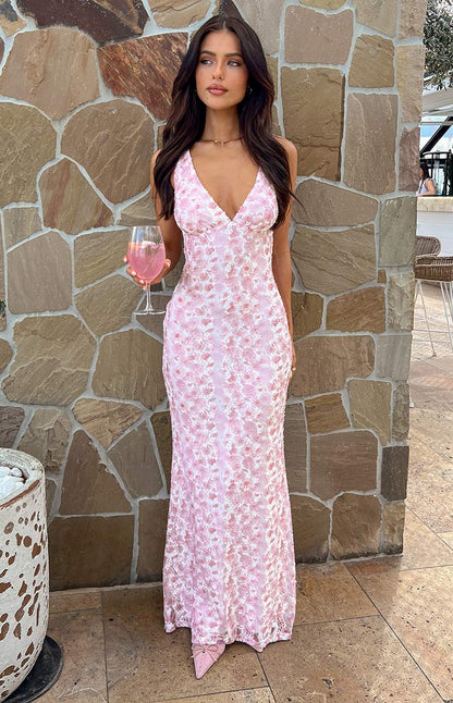 Farida Lace Maxi Dress – Pink