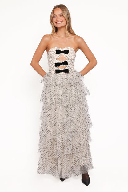 Kelari Strapless Midi Dress - Cream Polka Dot