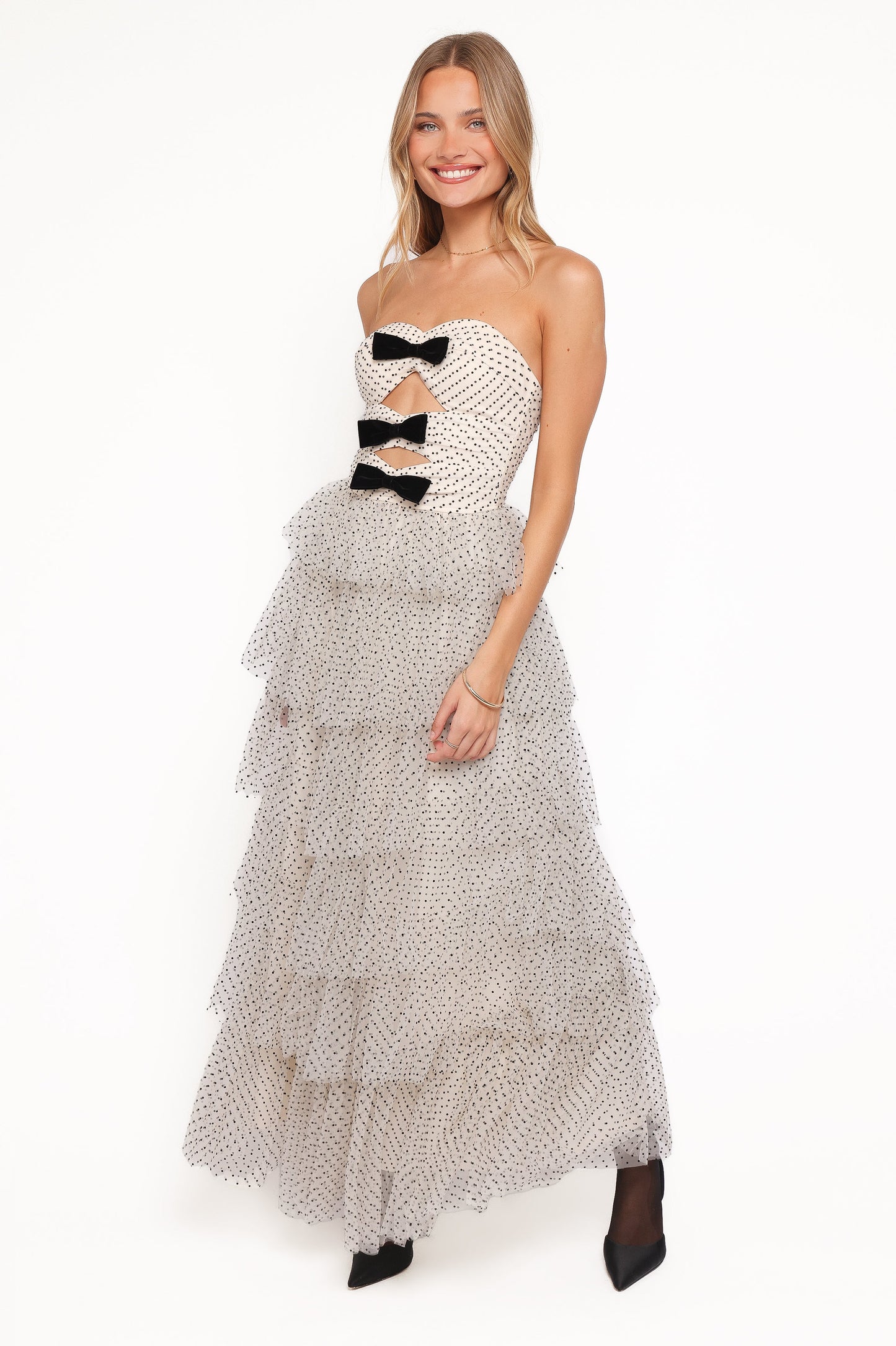 Kelari Strapless Midi Dress - Cream Polka Dot