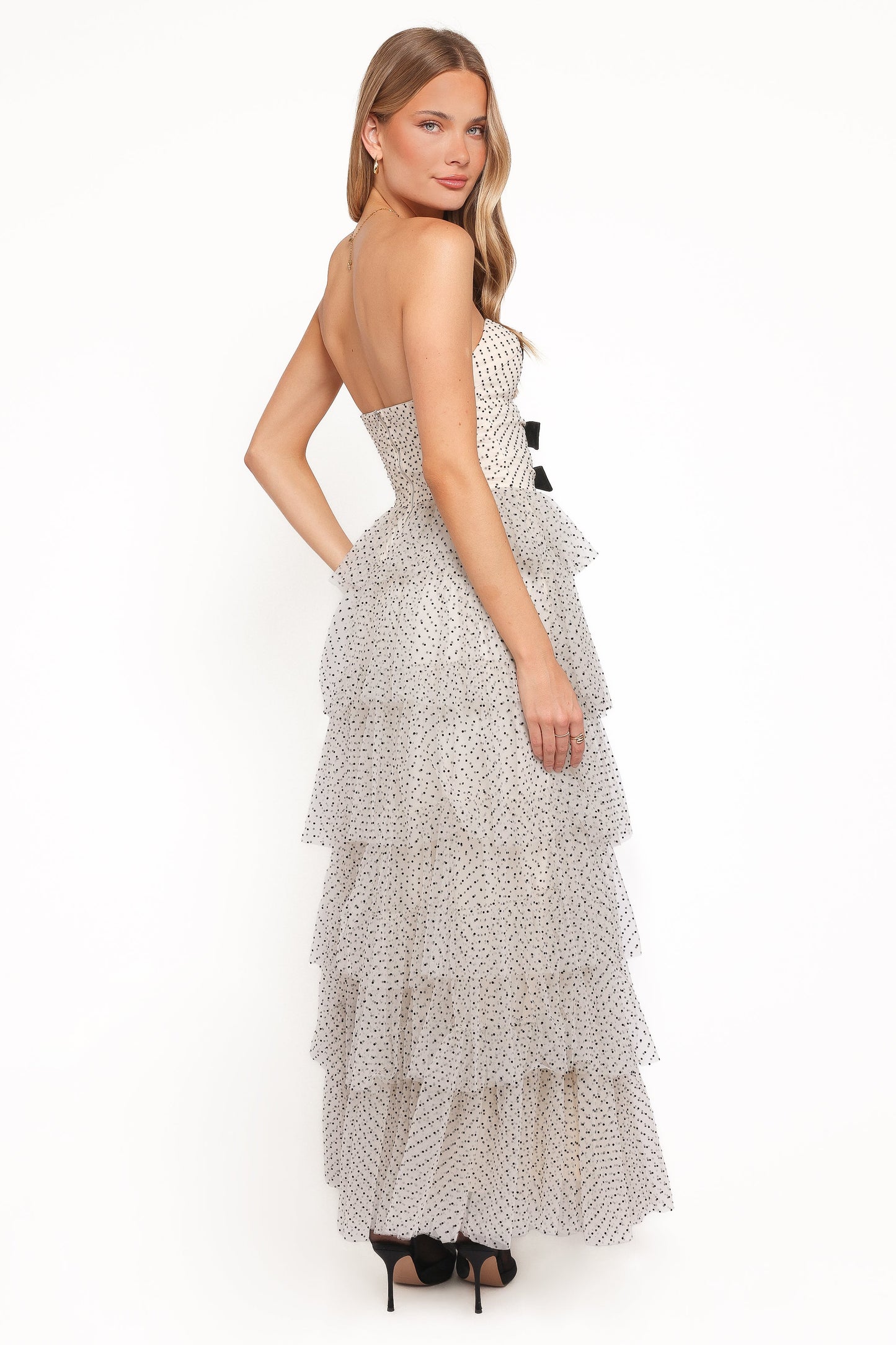 Kelari Strapless Midi Dress - Cream Polka Dot