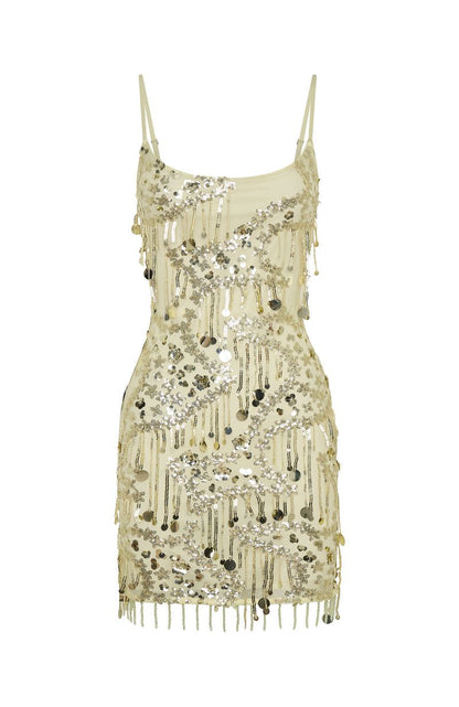 Decadent Daze Beaded Mini Dress - Apple