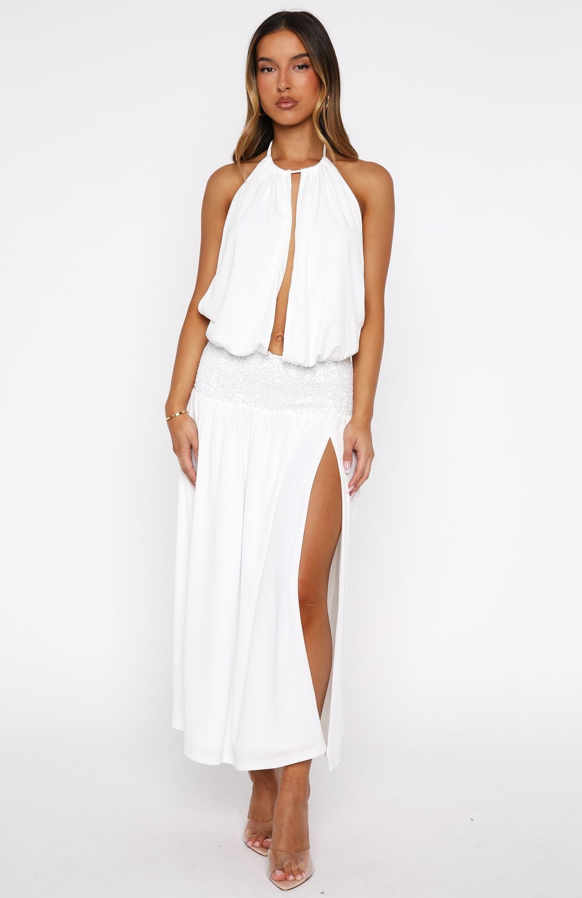 Always Evolving Halter Midi Dress – White